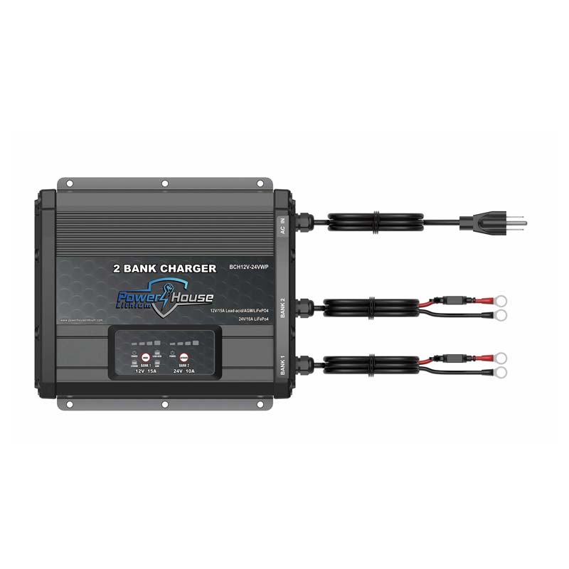 PowerHouse Lithium 12V/24V 2Bank Waterproof Battery Charger